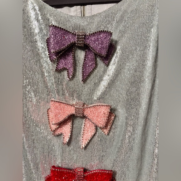 QUEEN OF SPARKLES Silver Mini Dress with Colorful Bows size XL - Picture 7 of 10